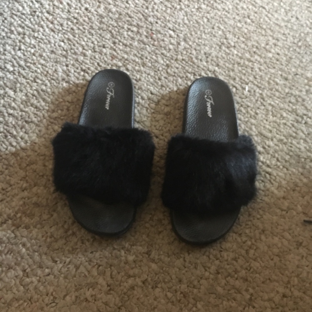 Black Fur Slip-Ons